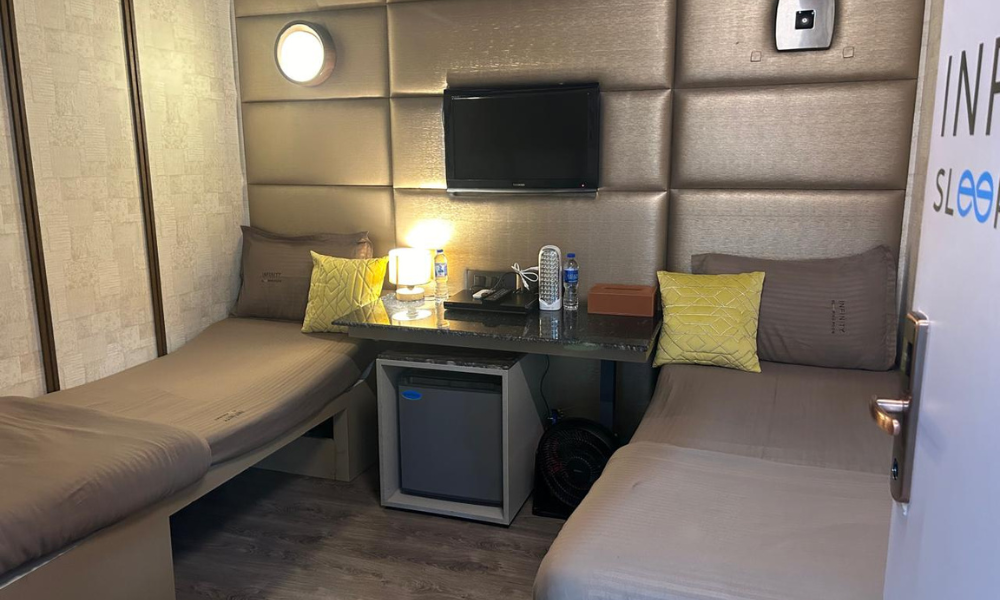 Delhi Airport sleeping pods offering private rest spaces for travelers during layovers and long transits