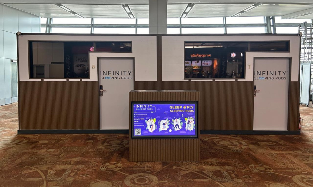 Sleeping pods at Delhi Airport Terminal 3 offering private rest areas for layover and transit passengers